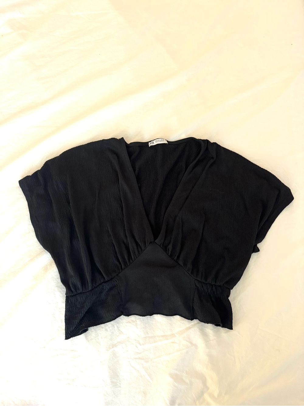 Zara Black Cropped V-Neck flutter  Top